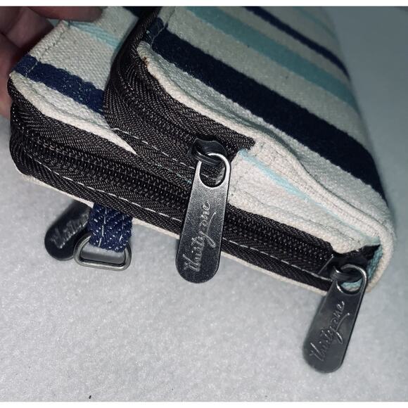 Thirty-One 31 Wallet Three Zipper Blues Denim-look Stripes Canvas Twill READ - Picture 6 of 10